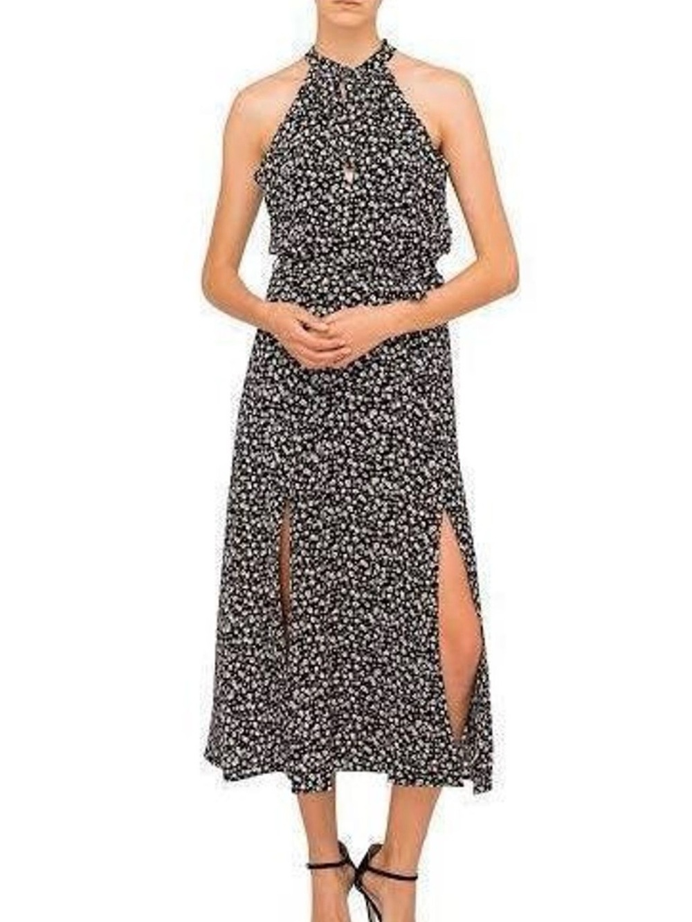 Zimmermann Black Ditsy Floral Halter Tie Maxi Midi Dress - Size 1